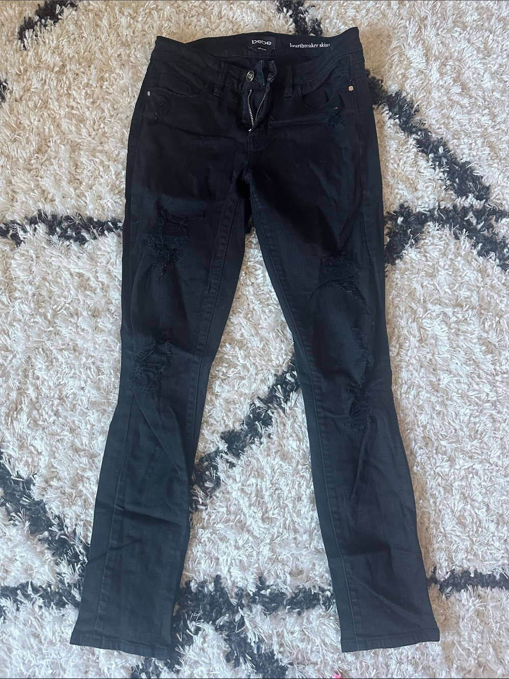 Bebe Heartbreaker Women's Black Skinny Distressed Jeans